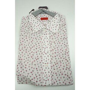 Isaia White Pink Gray Surfer Short Sleeve Cotton Shirt 15.5/39 NEW